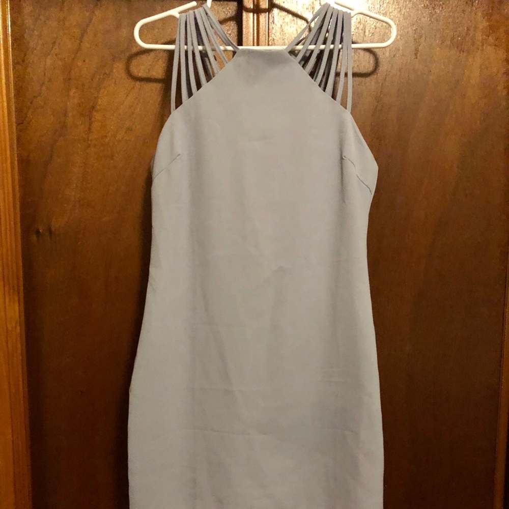 Gray Blue Strappy  Shoulder Sheath Dress